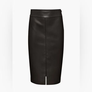 Aritzia Babaton Faux Leather Pegu‎ Mid-length Skirt Black Size 8 Minimalist Chic